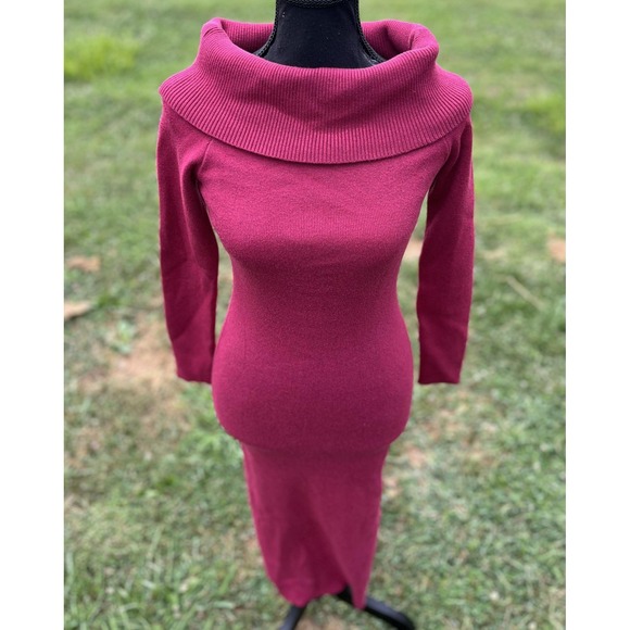 Line and Dot Dress Womens Small Red Long Sleeve Sweater Knit Midi Cowl Neck Chic - Picture 3 of 16